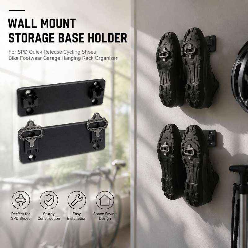 Cycling Gear Wall Organizer - Wandmontierte Aufbewahrungshalterung für SPD-Schnellverschluss-Radschuhe, Fahrradschuhe, Garagen-Hängehalter-Organizer