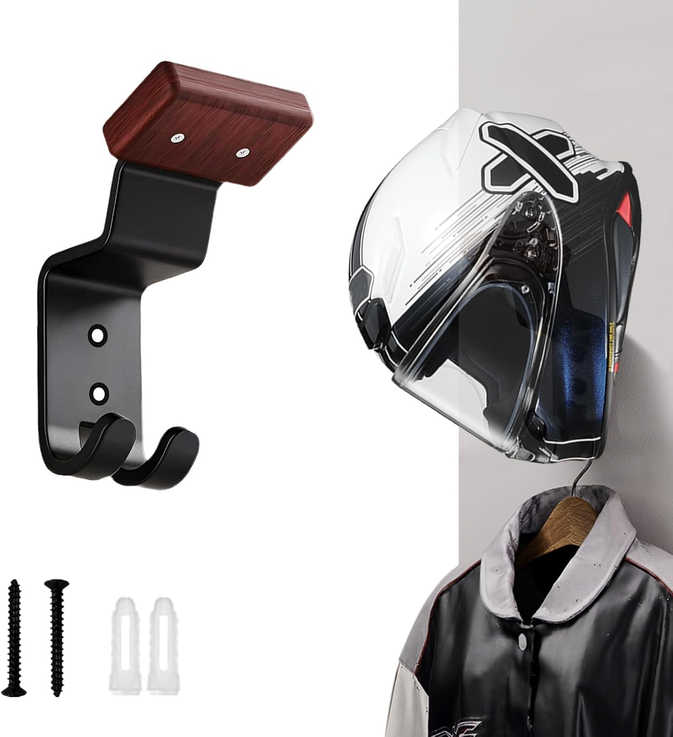 Cycling Gear Wall Organizer - Motorradhelmhalter Wandmontage, Robuster Helmaufhänger mit Schlüsselhaken